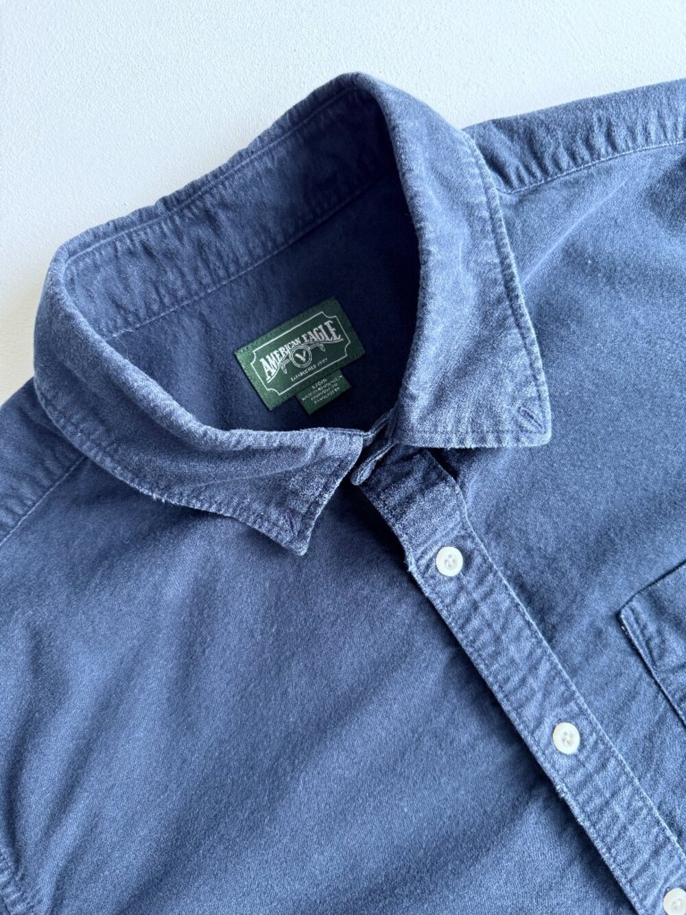 American Eagle Heritage Micro Corduroy Shirt Navy Blue 100% Cotton Large
